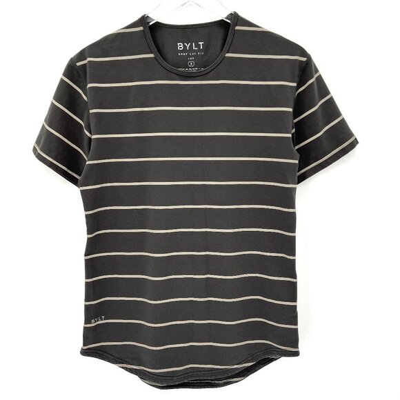 BYLT Basics Other - BYLT Drop Cut Short Sleeve Lux Size S T-Shirt Curved Hem Striped Gray‎ Athletic